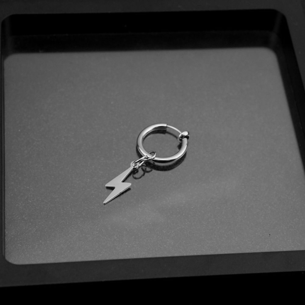 1 Khuyên Tai Hình Tia Chớp Bằng Thép Không Gỉ Phong Cách Punk Hiphop Thời Trang