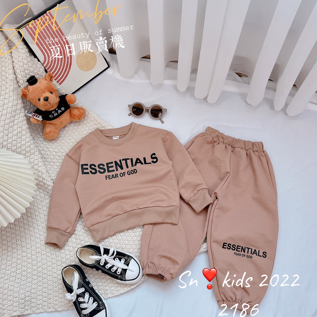 Quần áo thu đông bé trai, bé gái, bộ quần áo da cá họa tiết ESSENT 4 siêu đỉnh cho bé