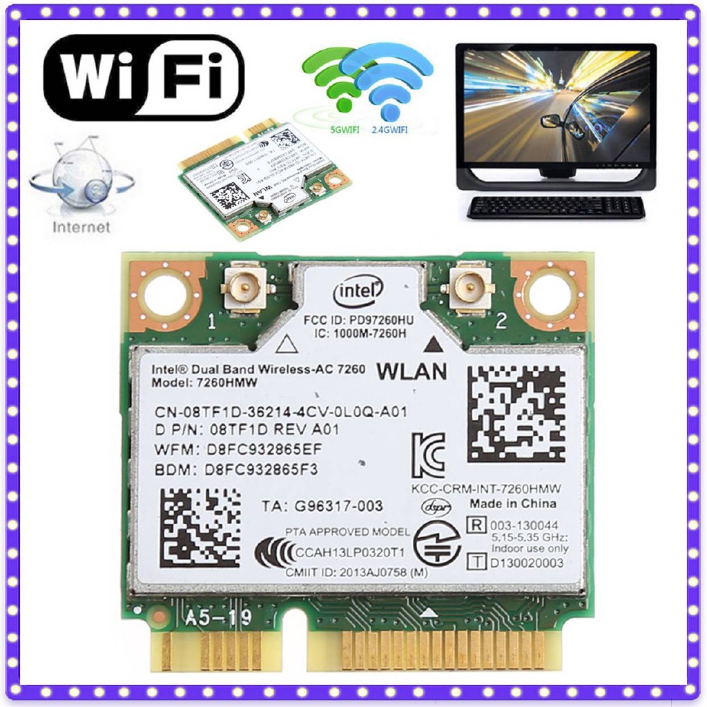 Intel 7260 AC DELL 7260HMW Dual Band Wireless Bluetooth 4.0 Mini PCI-E Thẻ 867Mbps