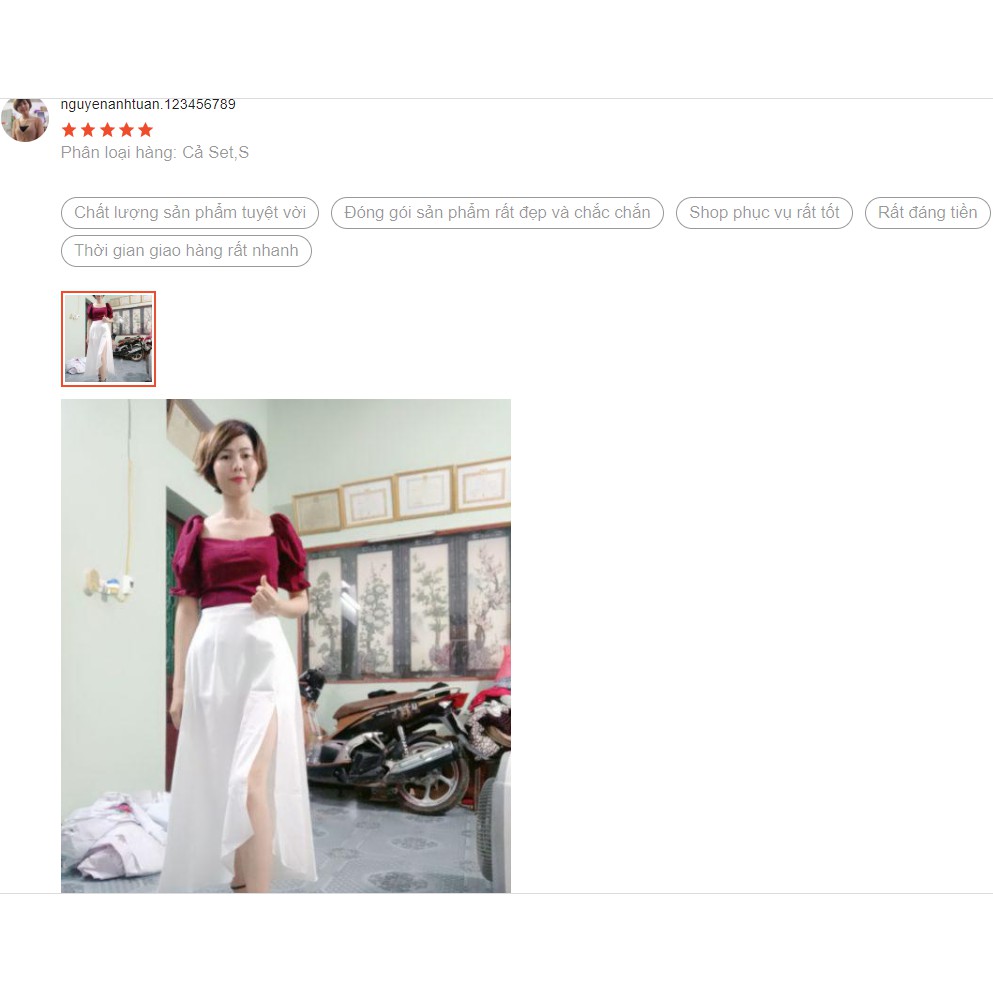 Set áo tay bồng cổ vuông dáng lửng màu đỏ mix chân váy / đầm trắng xẻ tà dáng dài xinh xắn V00128 | BigBuy360 - bigbuy360.vn