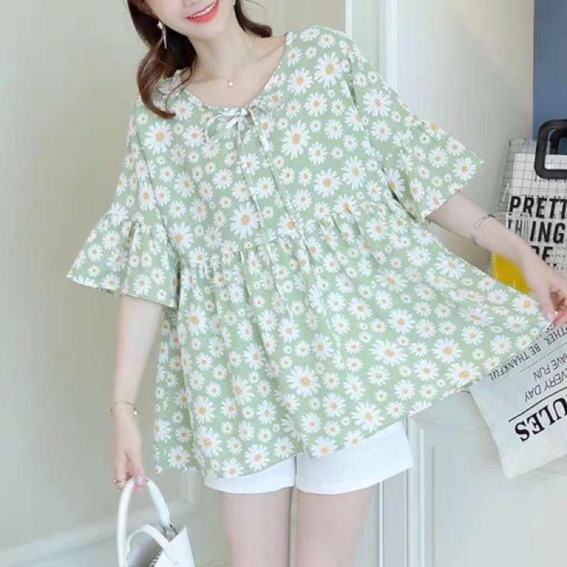 áo bầu babydoll hoa nhí nhiều màu sắc- chất đũi mát mịn -trẻ trung năng động cho mẹ bầu