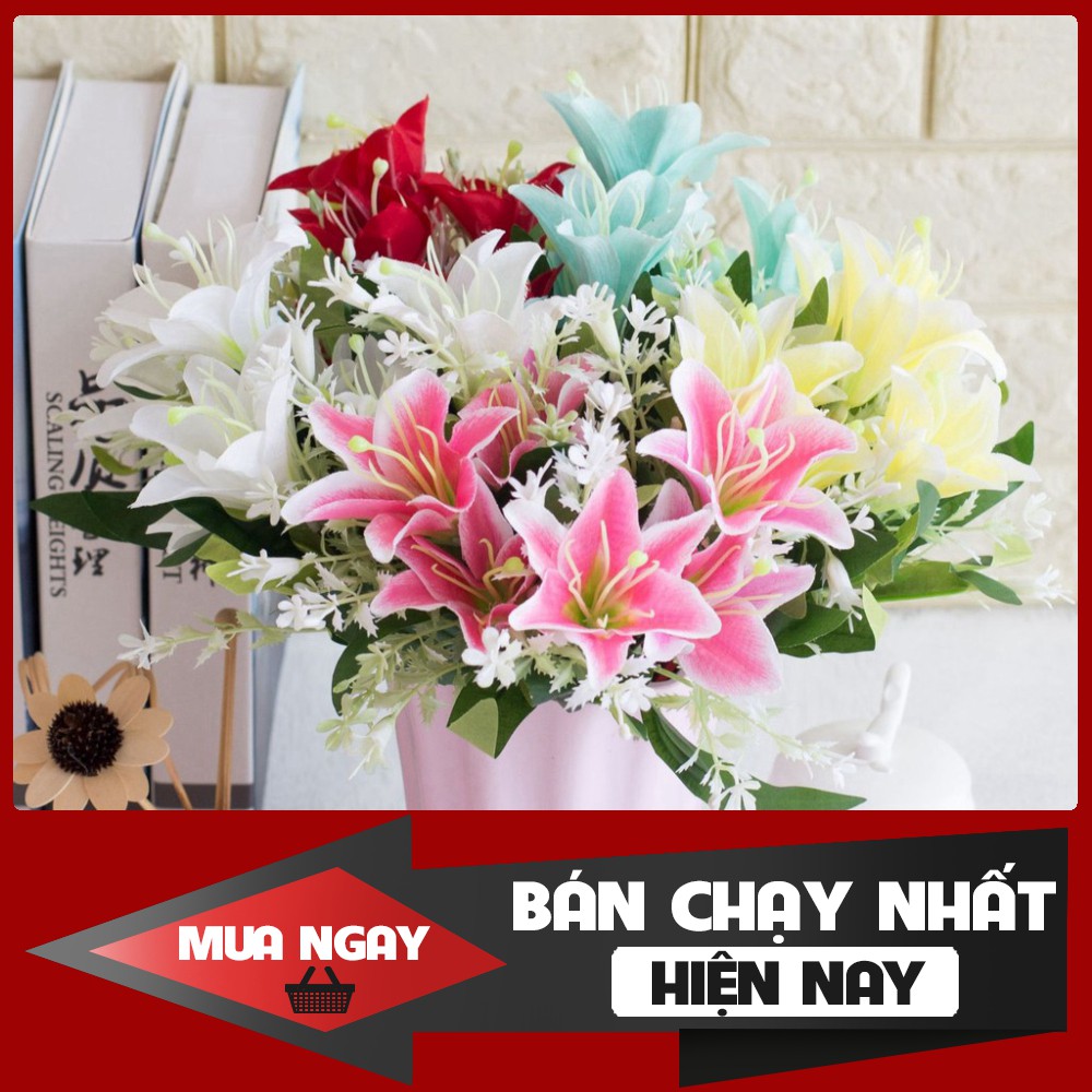 [ HÀNG NHẬP KHẨU ] Hoa giả - Cành hoa Ly 7 bông Cắm bình