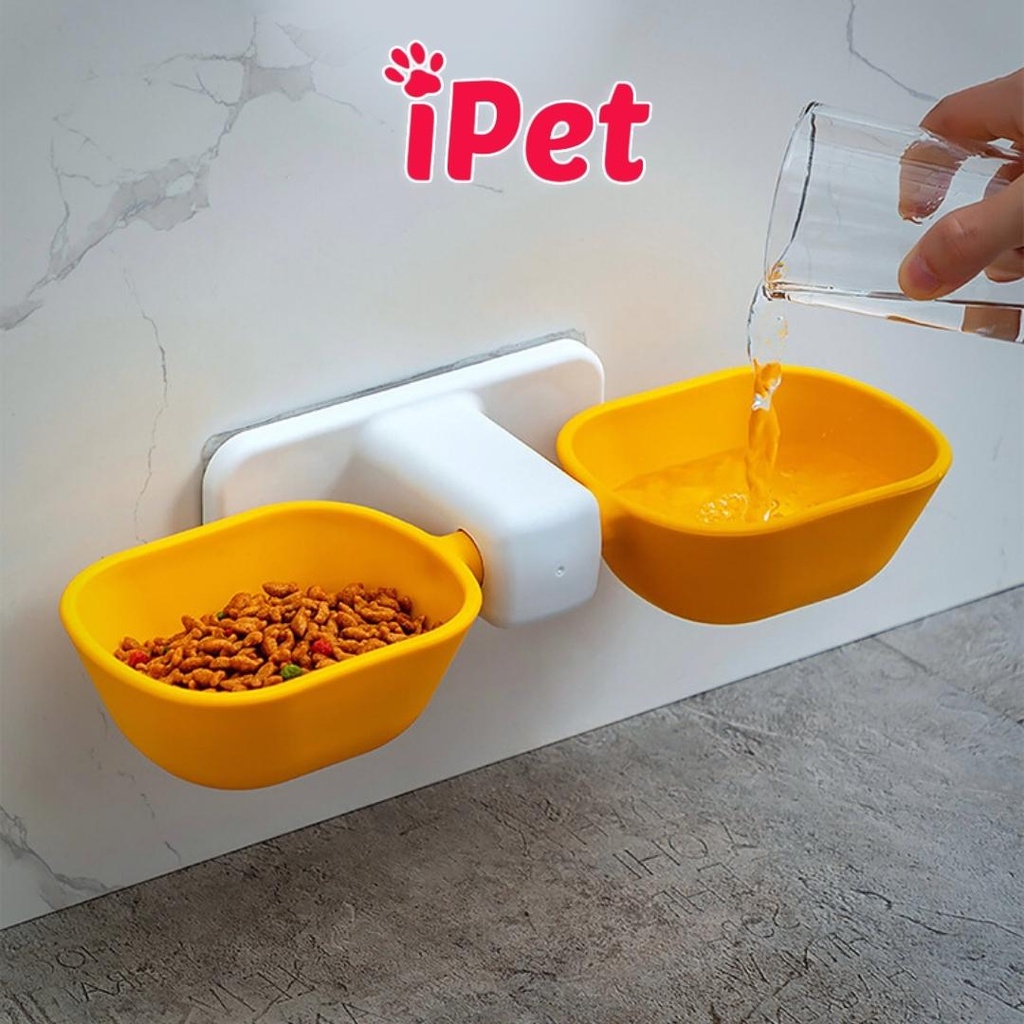 Bát đôi gắn dán tường cho thú cưng chó mèo - iPet Shop