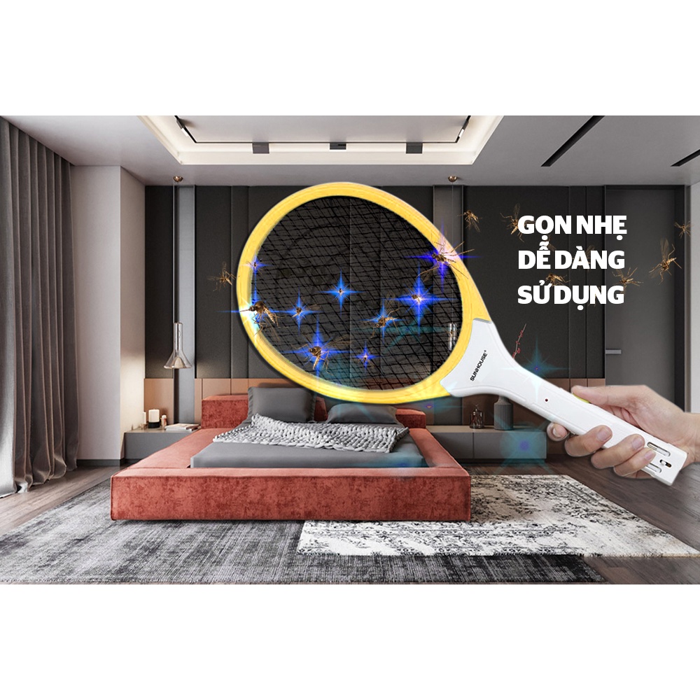 Vợt muỗi Sunhouse SHE-E200 , Dụng cụ bắt côn trùng tích hợp đèn , sạc pin , tay cầm chống trượt , công nghệ sạc nhanh