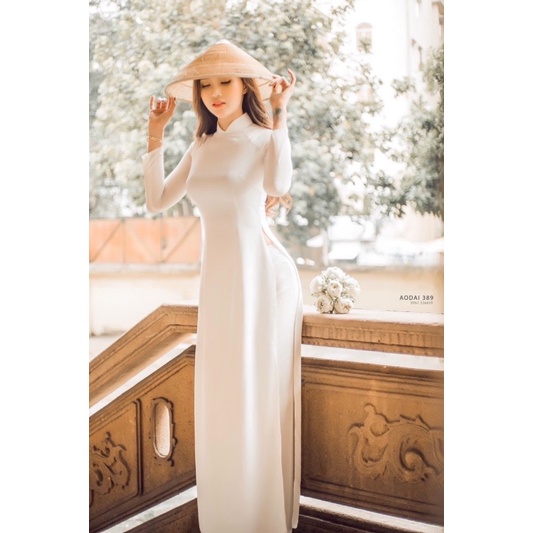 Bộ Áo Dài Trắng Học Sinh 4 Tà Tay Lỡ Chiffon