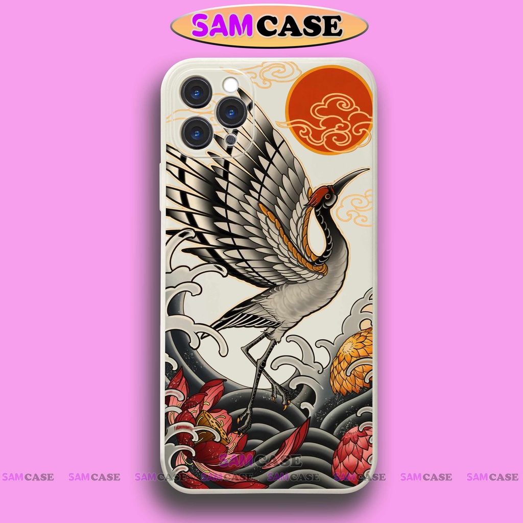 Ốp lưng điện thoại iPhone Chim hạc cạnh viền vuông silicon dẻo bảo vệ cam ip 6/6s/7/8/X/XS/XR/11/12/13/14 Pro Plus Max