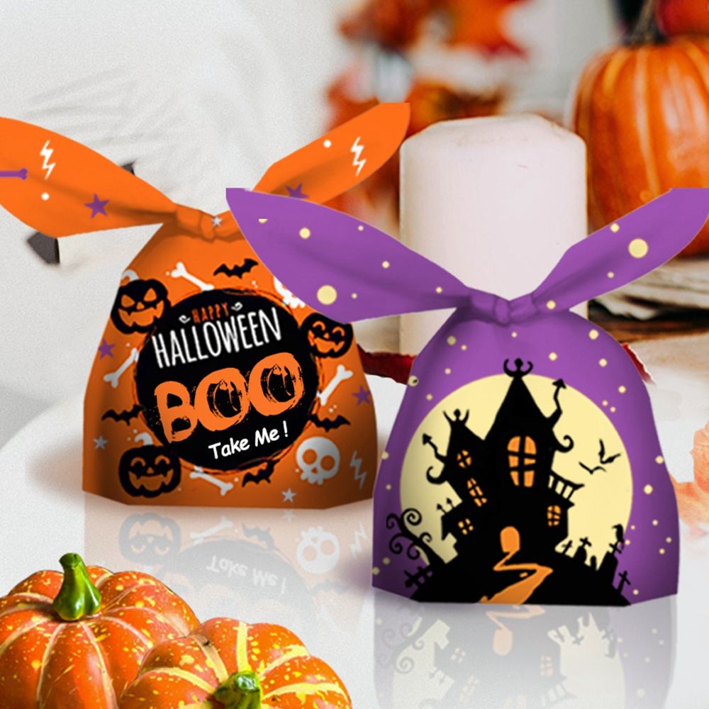 Set 50 túi đựng bánh kẹp hình tai thỏ in họa tiết trang trí lễ hội Halloween độc đáo