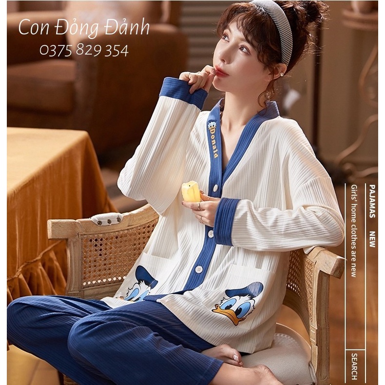 Đồ Ngủ Nữ Kimono cổ YUKATA dài tay phong cách Nhật Bản 2021 DN010 .vịt (Chất thun cotton mềm) ảnh thật