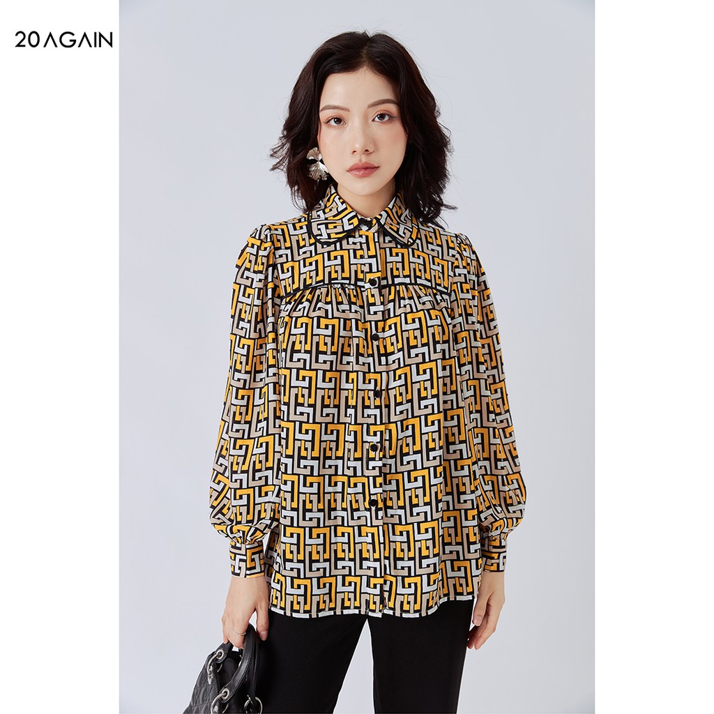 Áo sơ mi nữ dài tay cổ đức 20AGAIN, thiết kể công sở vải voan cao cấp ASA1775