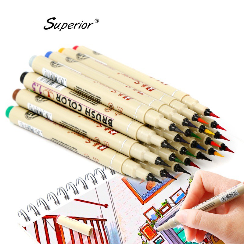 Bộ 12 bút Brush Superior line đi nét nhiều màu cao cấp vẽ calligraphy Lalunavn- A08