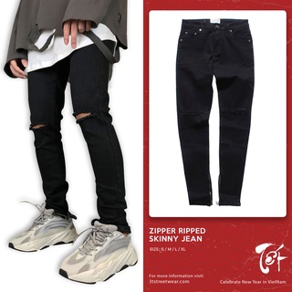 Quần Zipper Skinny Jean Rách Gối | Zipper Ripped Skinny Jean