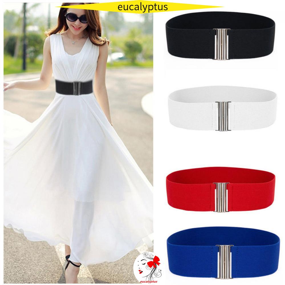 1PC Fashion Womens Silver Buckle Wide Stretch Elastic Waist Belts