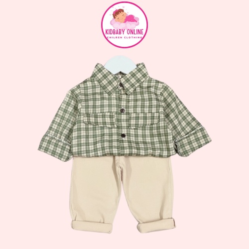 Bộ sơ mi quần kaki cho bé trai từ 1-5 tuổi- Set sơ mi cho bé trai - Bộ quần áo bé trai đi chơi Kidbabyonline K142