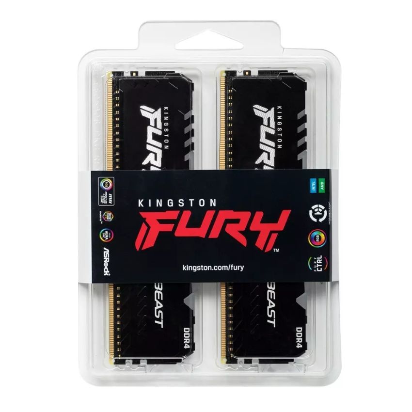 Bộ nhớ trong máy tính để bàn Kingston Fury Beast RGB (KF436C18BBAK2/32) 32GB (2x16GB) DDR4 3600Mhz - Hàng chính hãng