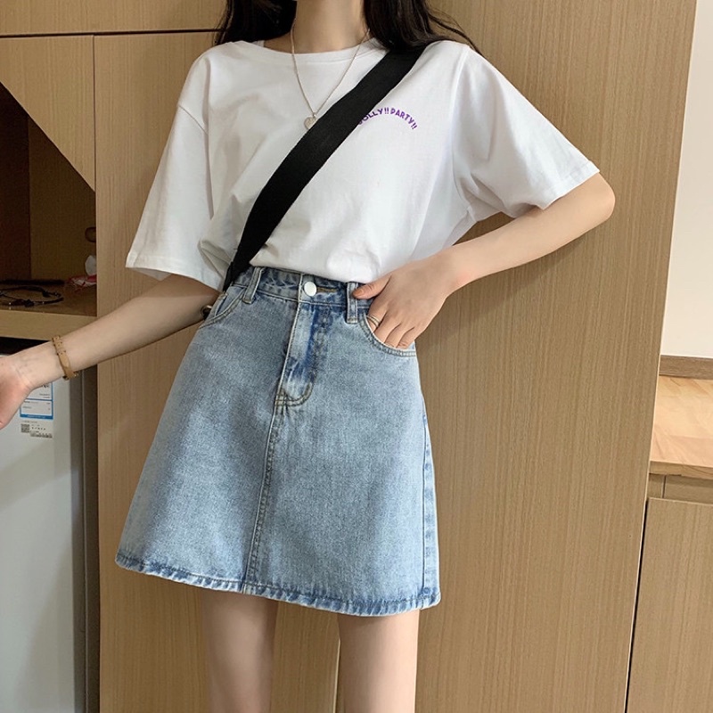 Chân váy bò ngắn chữ A jean denim lưng cao có túi hông phong cách Ulzzang Hàn Quốc - CV01