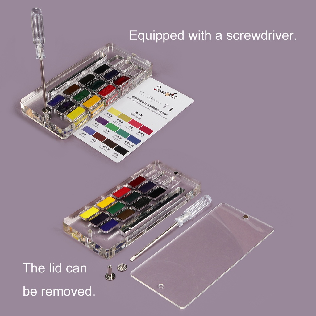 Hộp rỗng acrylic/set hộp rỗng acrylic/hộp màu nước 12 màu/màu nước và đệm SeamiArt