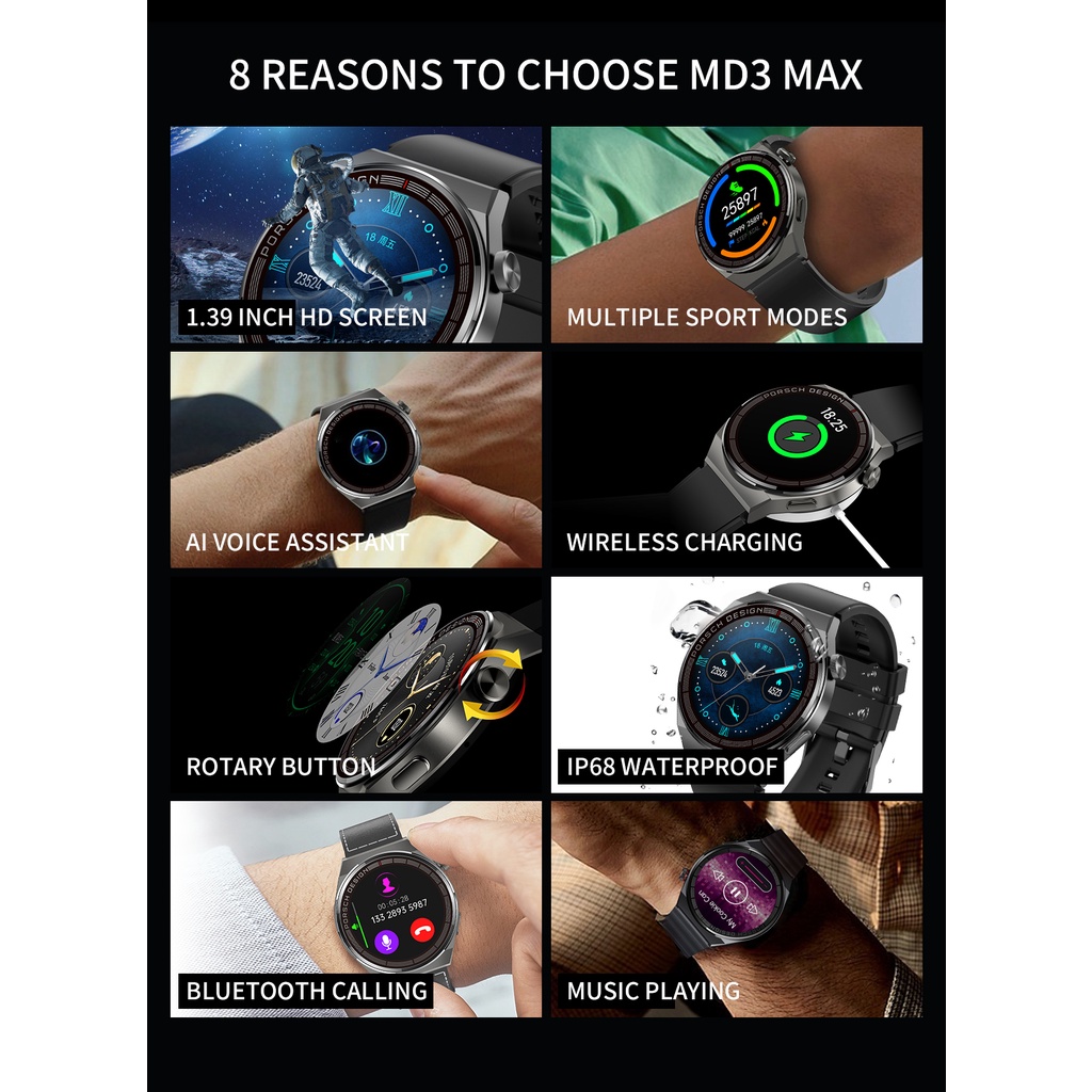 Đồng Hồ Thông Minh MD3 MAX Bluetooth Không Dây Sạc Pin AI PK DT3 GT3 Pro MAX Và Phụ Kiện