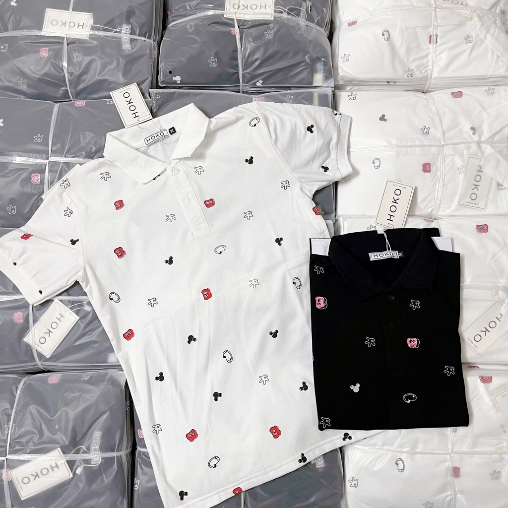 Áo thun nam cổ trụ tay ngắn in họa tiết thú vị phong cách trẻ trung lịch lãm chất cotton thoáng mát thấm hút mồ hôi