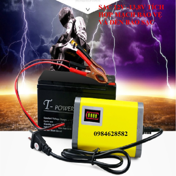 sạc ắc quy 12v -13,8V các loại pin, xe điện,xe máy tích hợp mạch bảo vệ đèn báo - 20AH