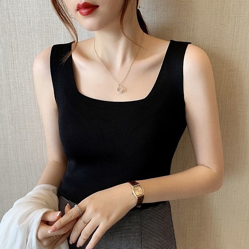 Áo Không Tay Dáng Ngắn Chữ I Bằng Lụa Lạnh Cho Nữ