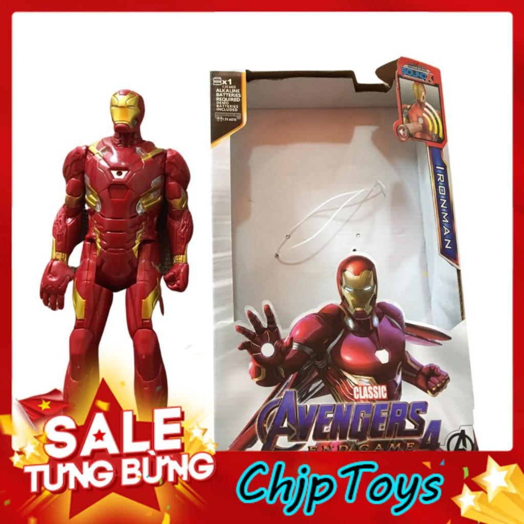 Đồ Chơi Mô Hình Người Sắt Ironman Nhựa Đặc Cao 30cm Loại Lớn Có Đèn Led Đỏ Và Phát Nhạc Cho Bé Thích Siêu Anh Hùng