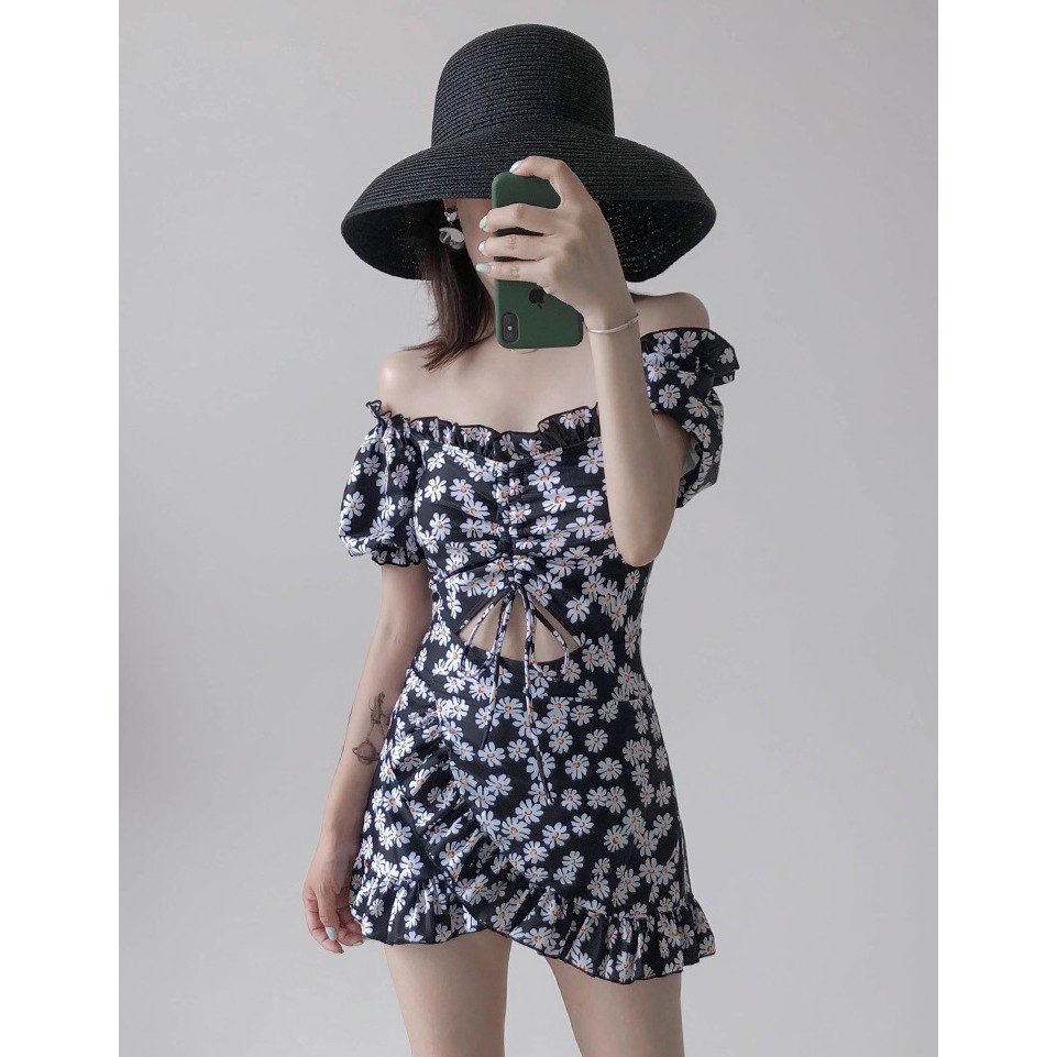 Bộ đồ bơi nữ hoa nhí liền mảnh trễ vai nữ tính kín đáo