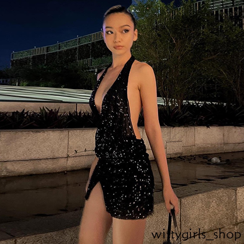 Cửa Hàng Wittygirls_ Shop | Mới Đầm Hai Dây Ôm Body Đính Kim Sa Lấp Lánh