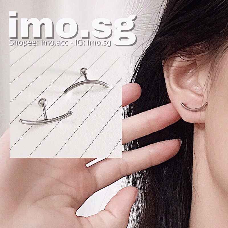 Bông tai đường cong tròn ôm vành thép không gỉ đơn giản cơ bản imo.sg basic dễ diện hằng ngày cá tính phong cách hàn