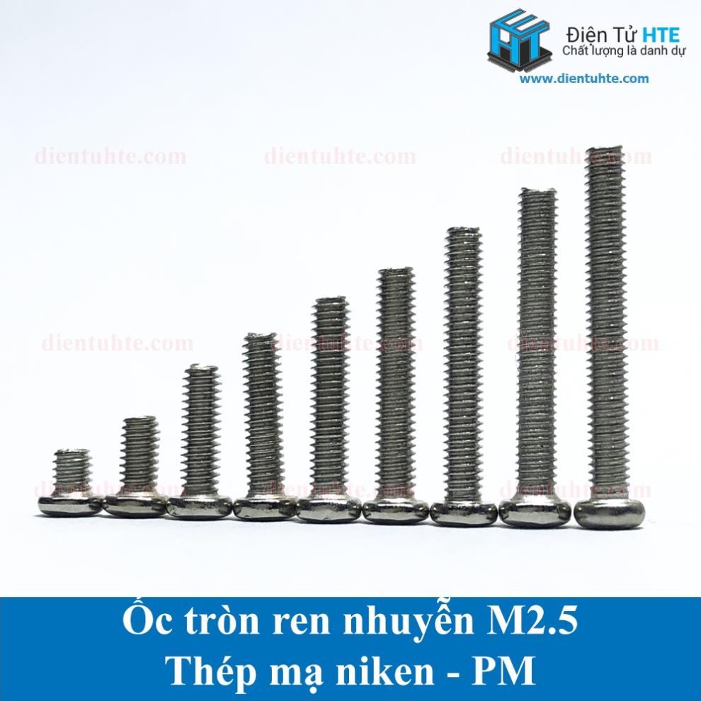 Ốc tròn (Bulon) ren nhuyễn M2.5 PM thép mạ niken