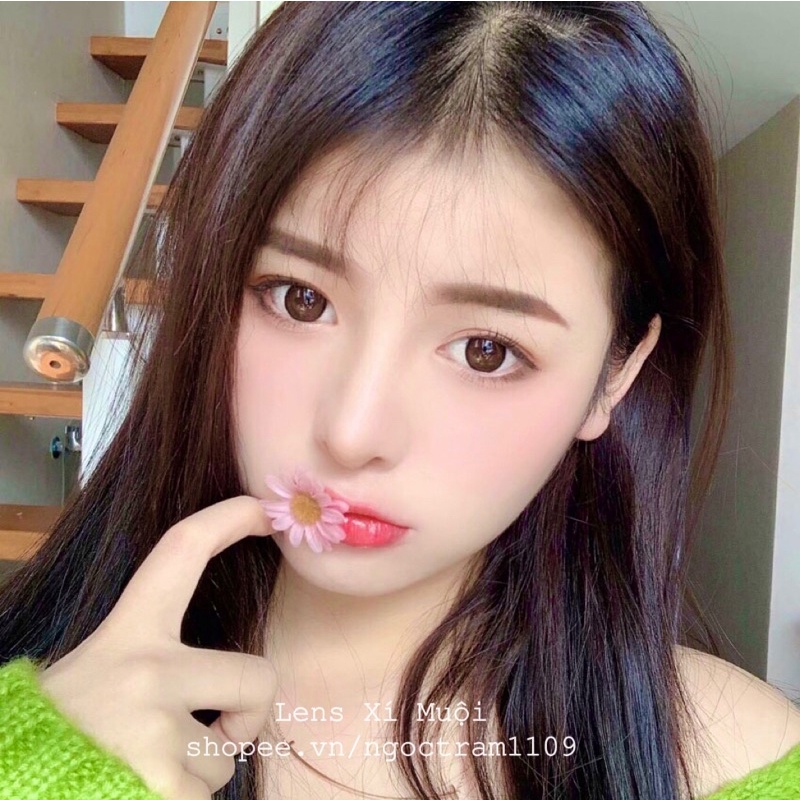 Lens mắt kính áp tròng nâu choco giãn vừa size 14.2mm có độ cận