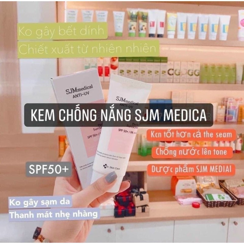 Kem chống nắng SJM Medical Anti UV 50SPF Cho da dầu mụn nhạy cảm khô hỗn hợp hóa học vật lý nâng tone Queen Beauty | BigBuy360 - bigbuy360.vn