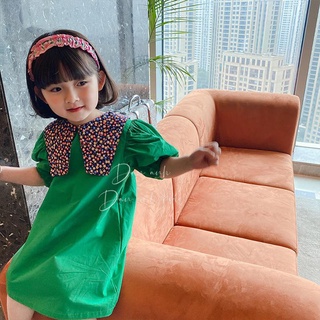 Đầm suông xanh cổ hoa cho bé gái