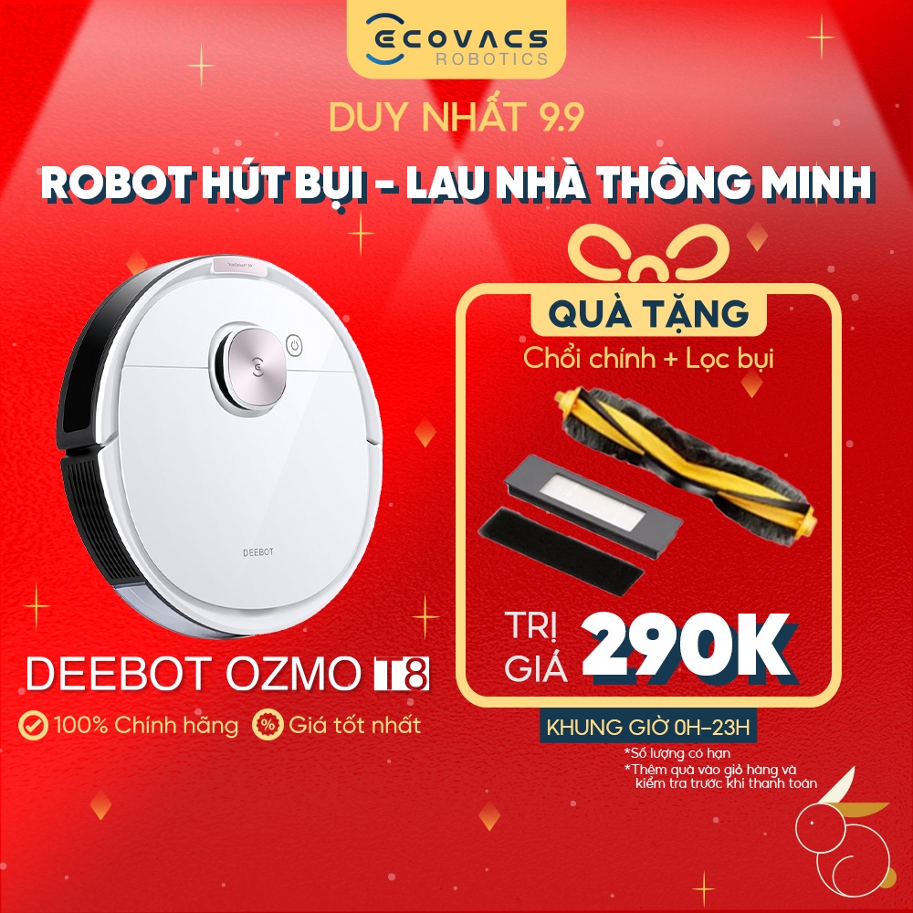 Robot Hút Bụi Lau Nhà Thông Minh Ecovacs Deebot OZMO T8 - Lực Hút 1500Pa -Bản Quốc Tế - Bảo Hành 24Tháng-Hàng chính hãng