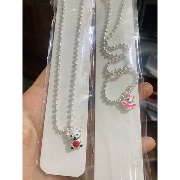 Vòng cổ trẻ em bi 3 li loại đẹp mặt gấu đỏ, thiên thần hồng bạc chuẩn đẹp