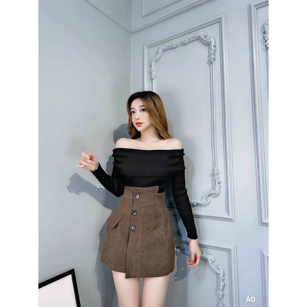 Áo trễ vai xinh chất tăm siêu mịn - Áo gân dài tay bẹt vai