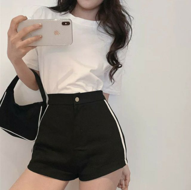 Quần short kaki lưng cao phối sọc ĐỎ cá tính | BigBuy360 - bigbuy360.vn