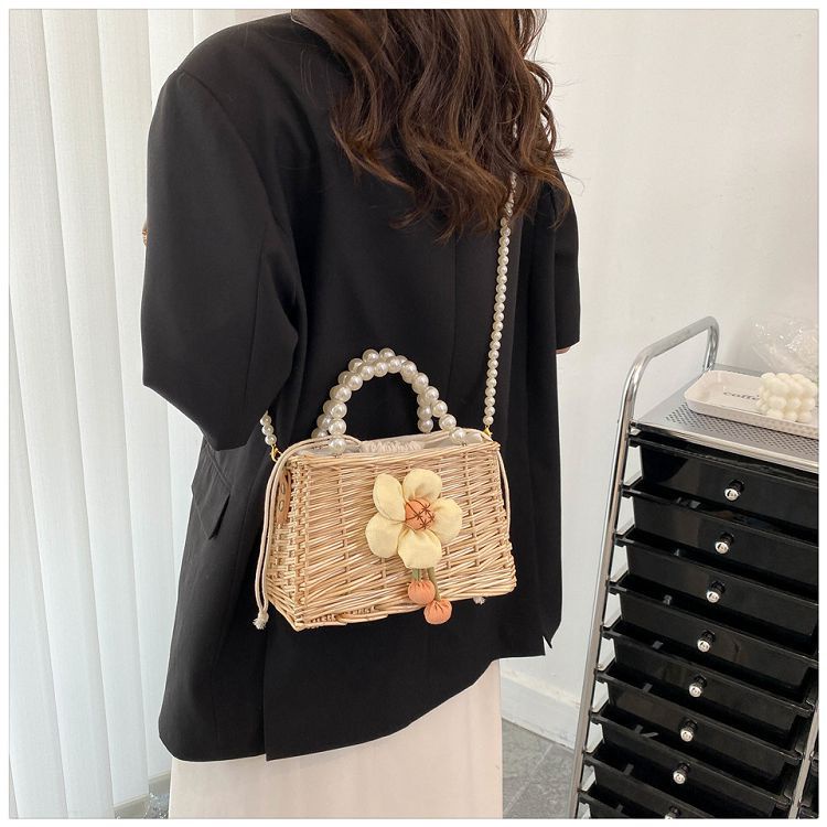 Túi Đeo JASMIN NOIR Chéo Mây Đan Đính Hoa Ngọc Trai Thời Trang Cho Nữ