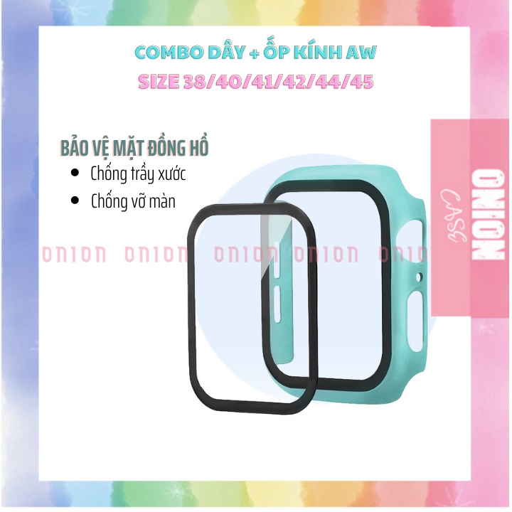 Ốp kính cường lực và dây silicon cho đồng hồ thông minh APW đủ size 38 40 42 44 45mm seri 1 2 3 4 5 6 7