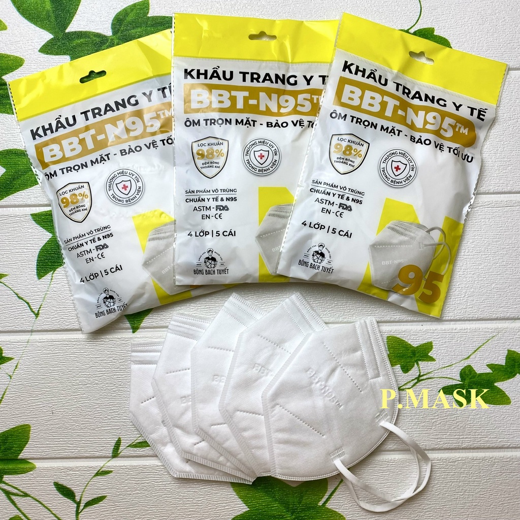 Khẩu trang y tế N95 4 LỚP BÔNG BẠCH TUYẾT trắng, xám 5 cái/ gói
