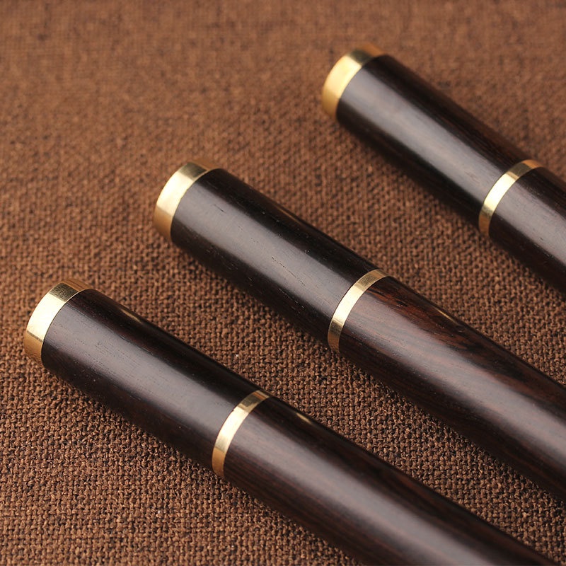 Ống Đốt Trầm Hương Bằng Đồng Thau Dát Gỗ Mun Kèm Giá Đỡ Tiện Dụng Cho Gia Đình