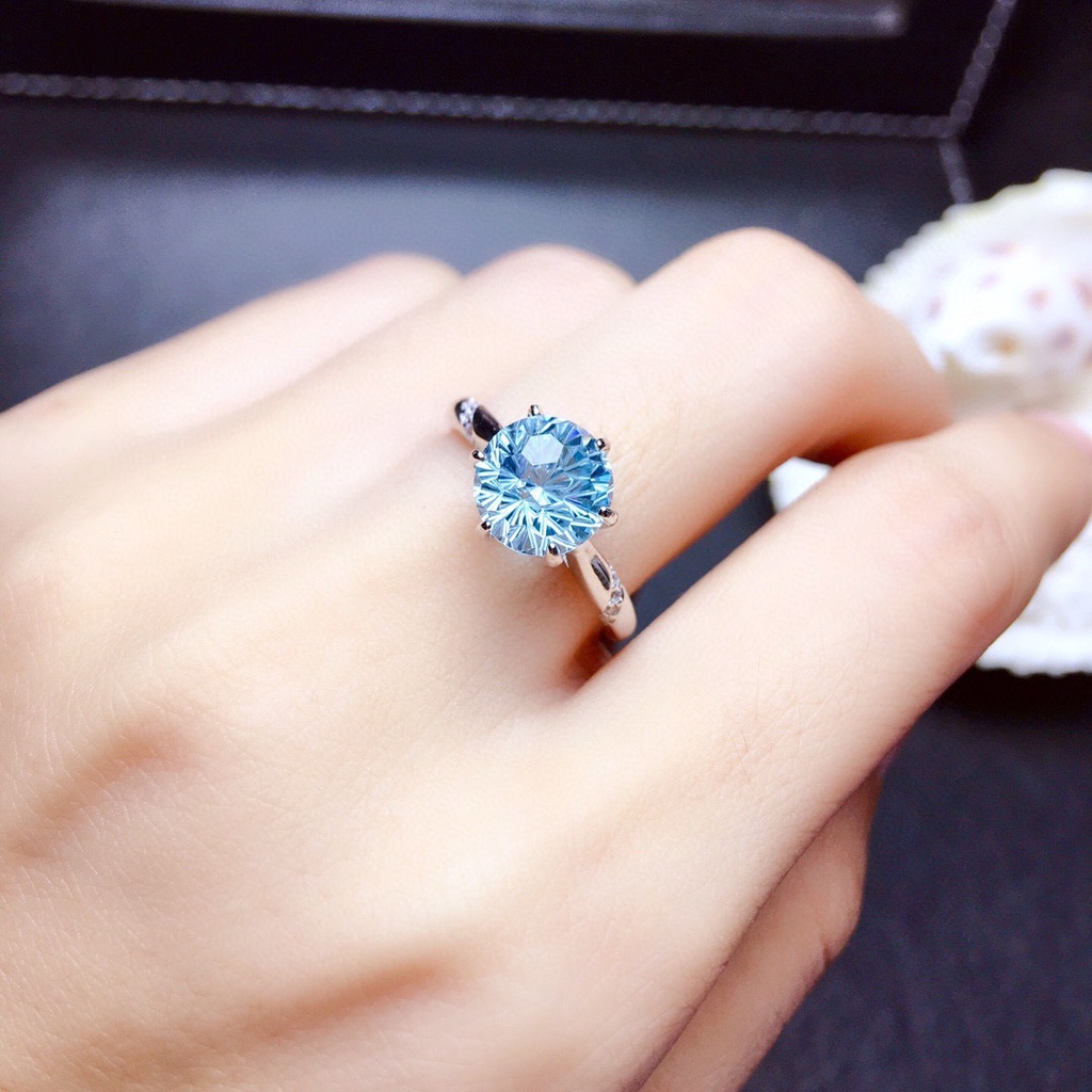 Nhẫn Đính Hôn Bạc 925 Đính Đá Zircon Xanh Thời Trang Cho Nữ
