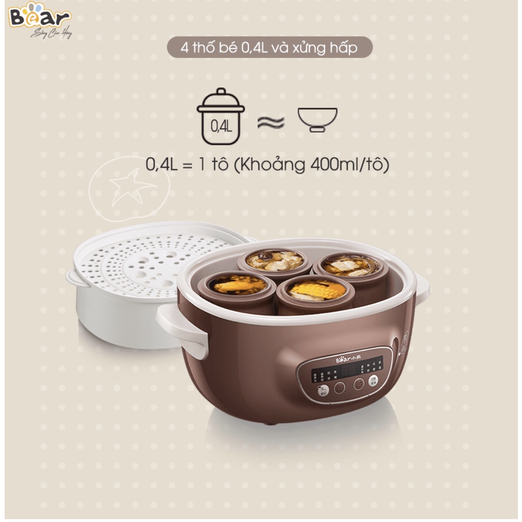 Nồi Nấu Chậm Thố Đất Tử Sa Bear 2,5L Đa Năng Nấu Cháo, Chưng Yến DDZ-C25R6 - Hàng chính hãng, bảo hành 18 tháng