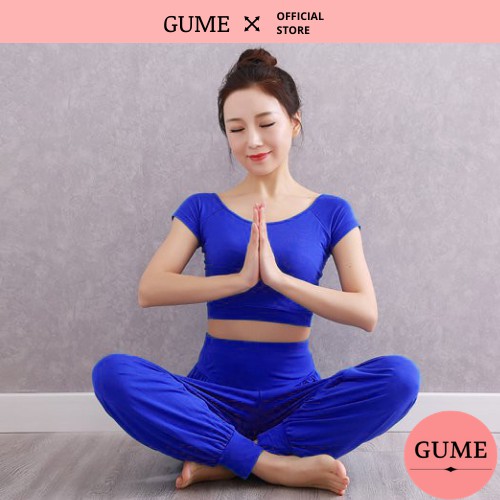 Bộ Tập Yoga Alibaba Màu Xanh Chất Cotton Lạnh Co Dãn 4 Chiều Thấm Mồ Hôi GUME