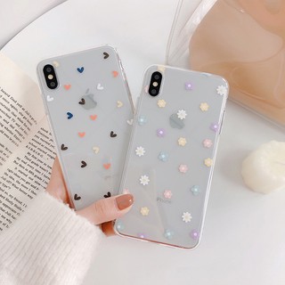 Ốp lưng iPhone nhựa dẻo trong suốt hình bông hoa & trái tim dễ thương