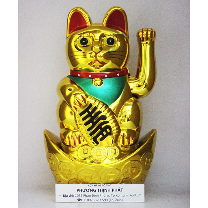 Mèo Thần Tài Cục Vàng Cỡ Lớn Kèm Pin
