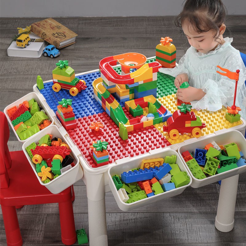 Bàn xây dựng Lego tương thích trẻ em học xếp hình đồ chơi lắp ráp đa chức năng bé trai và gái 3-6-9 tuổi