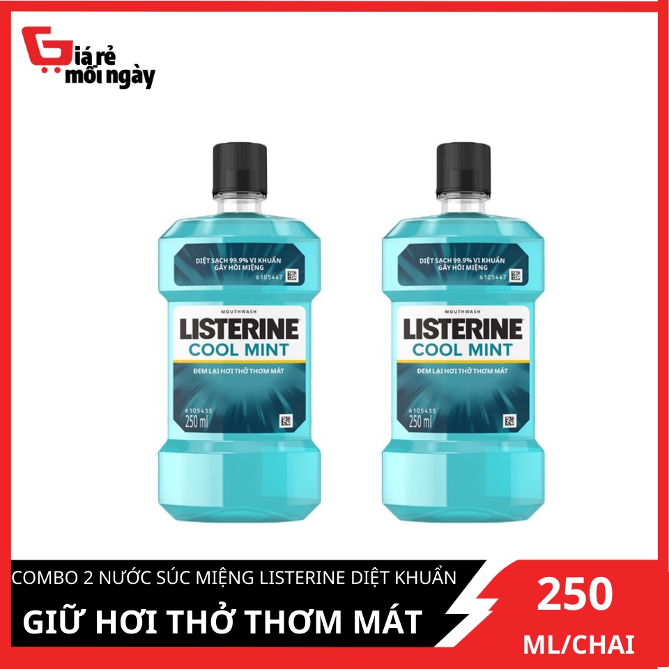 Combo 2 Nước súc miệng Listerine Diệt khuẩn giữ hơi thở thơm mát Cool Mint 250ml