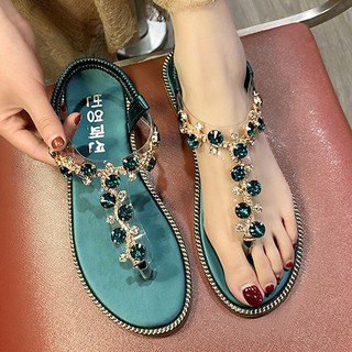 Giày sandal nữ đế bệt xỏ ngón loại chữ T đính đá