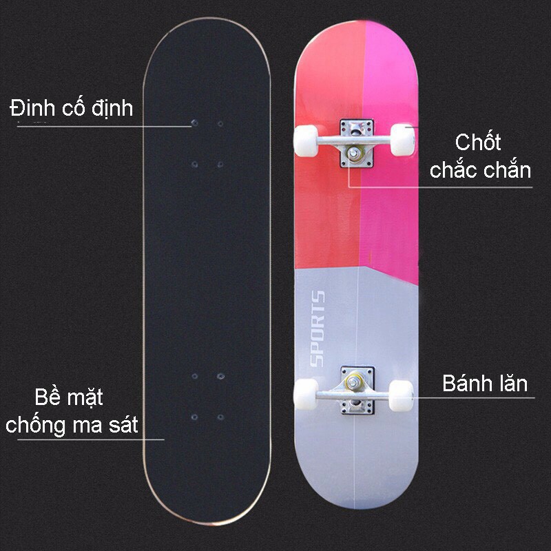 Ván trượt thể thao-Skateboard. Bánh LED phát sáng. Sẵn nhều mẫu. Gỗ phong 7 lớp , mặt nhám. Bảo hành 1đổi1 trong 7 ngày