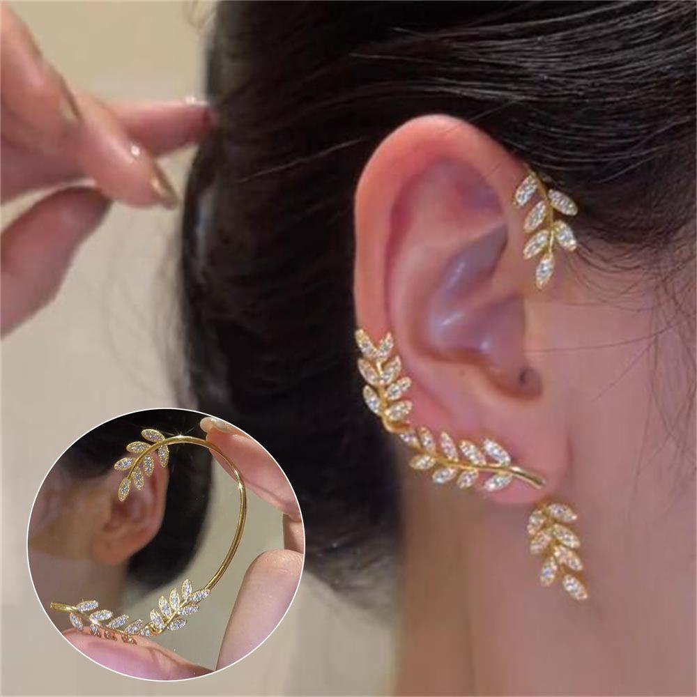 Bông Tai Hình Chiếc Lá Thời Trang Dự Tiệc|(MớI) Khuyên VàNh Tai ĐíNh Đá Xinh XắN